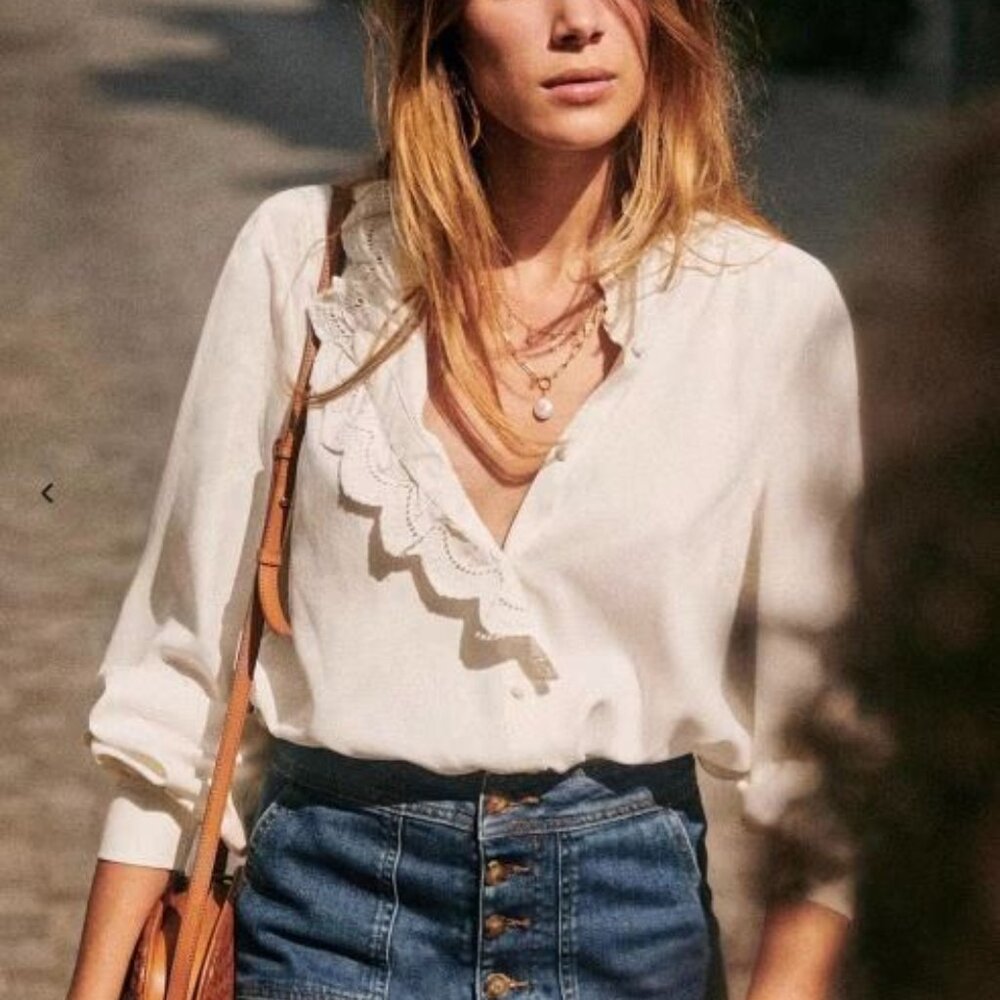 Sezane Chlo Shirt Ecru 100% Silk (Size Small 36/US 4)